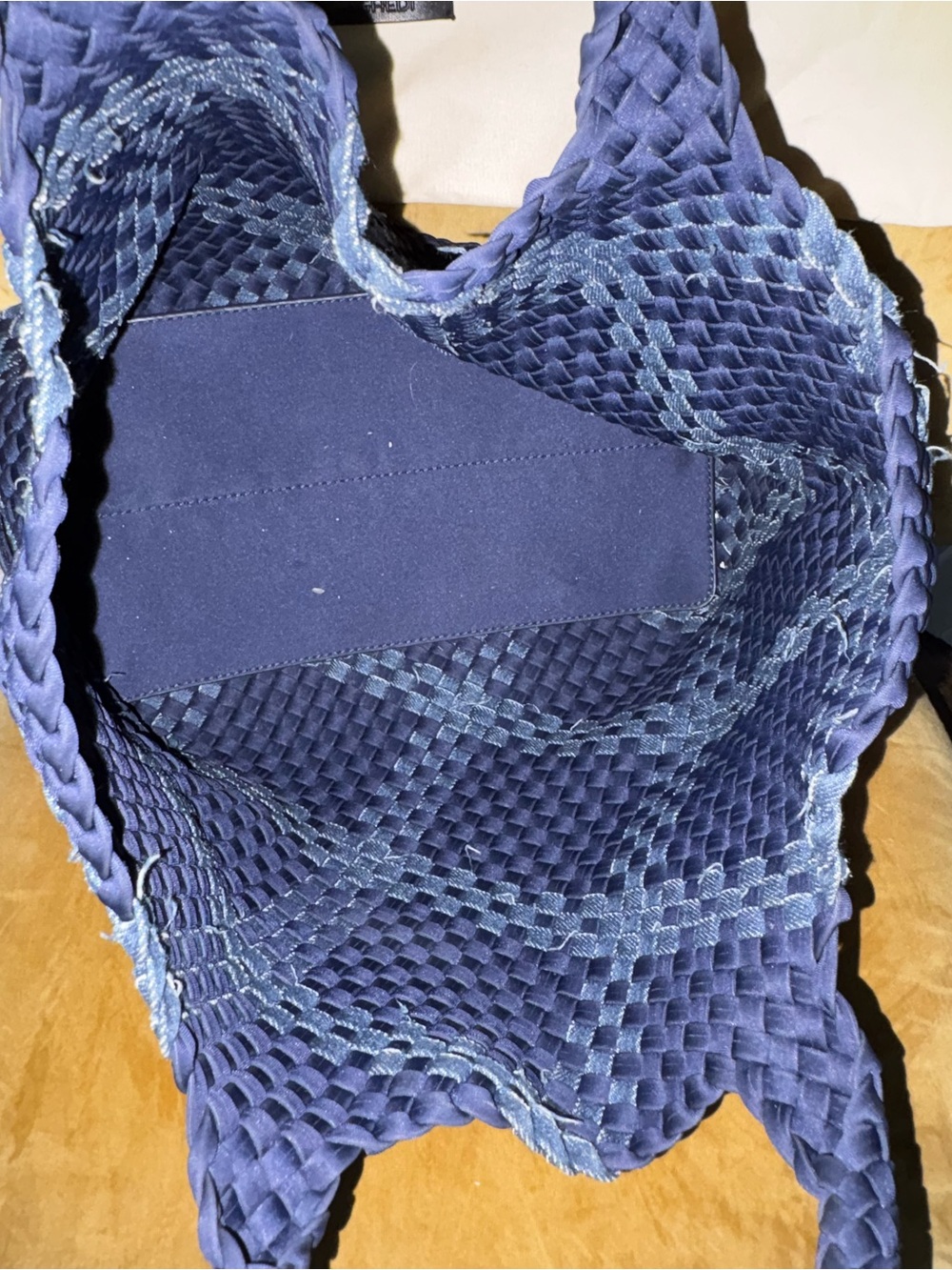 Naghedi Navy Woven Tote with Faded Plaid Detail - Picture 5 of 11